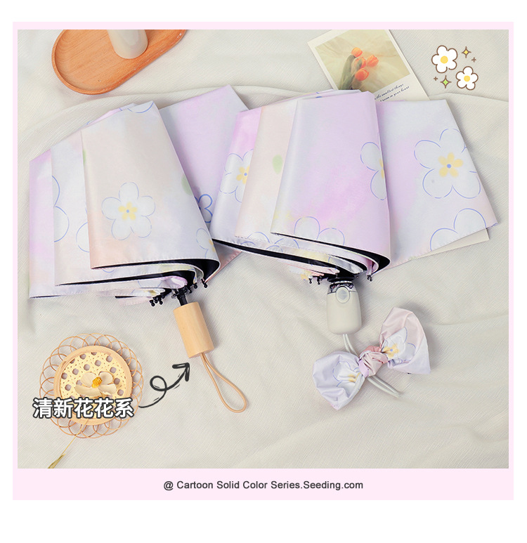 New three-fold gradient pink small flower black rubber fully automatic umbrella, sun umbrella, sun protection and UV protection umbrella, folding umbrella pic 3