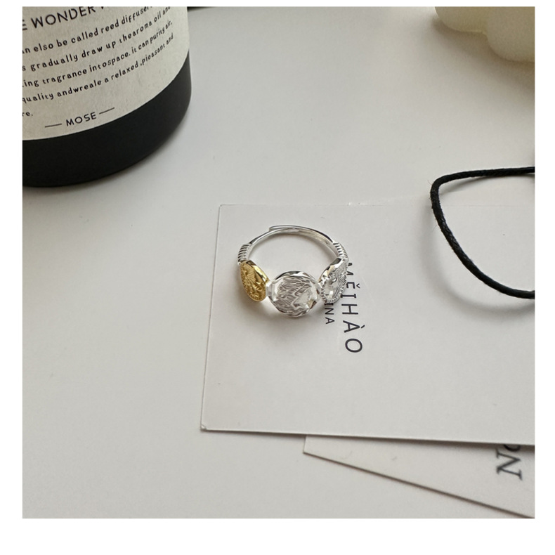 S925纯银韩版小众设计感人像金银拼色戒指韩国风博主款指环批发详情20