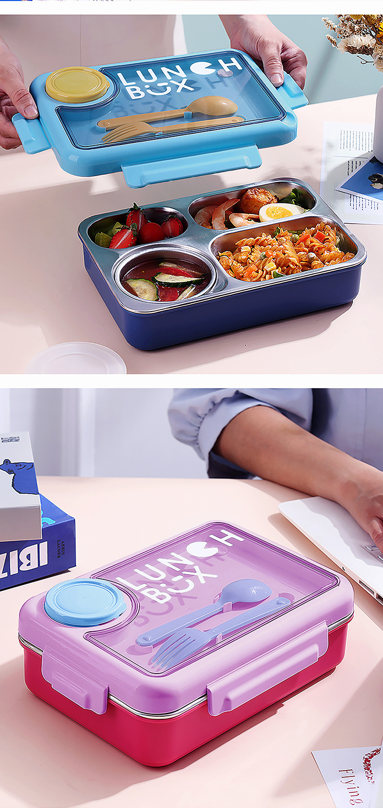 学生上班族专用饭盒食品级不锈钢便当餐盒密封分格带PP酱杯午餐盒详情13