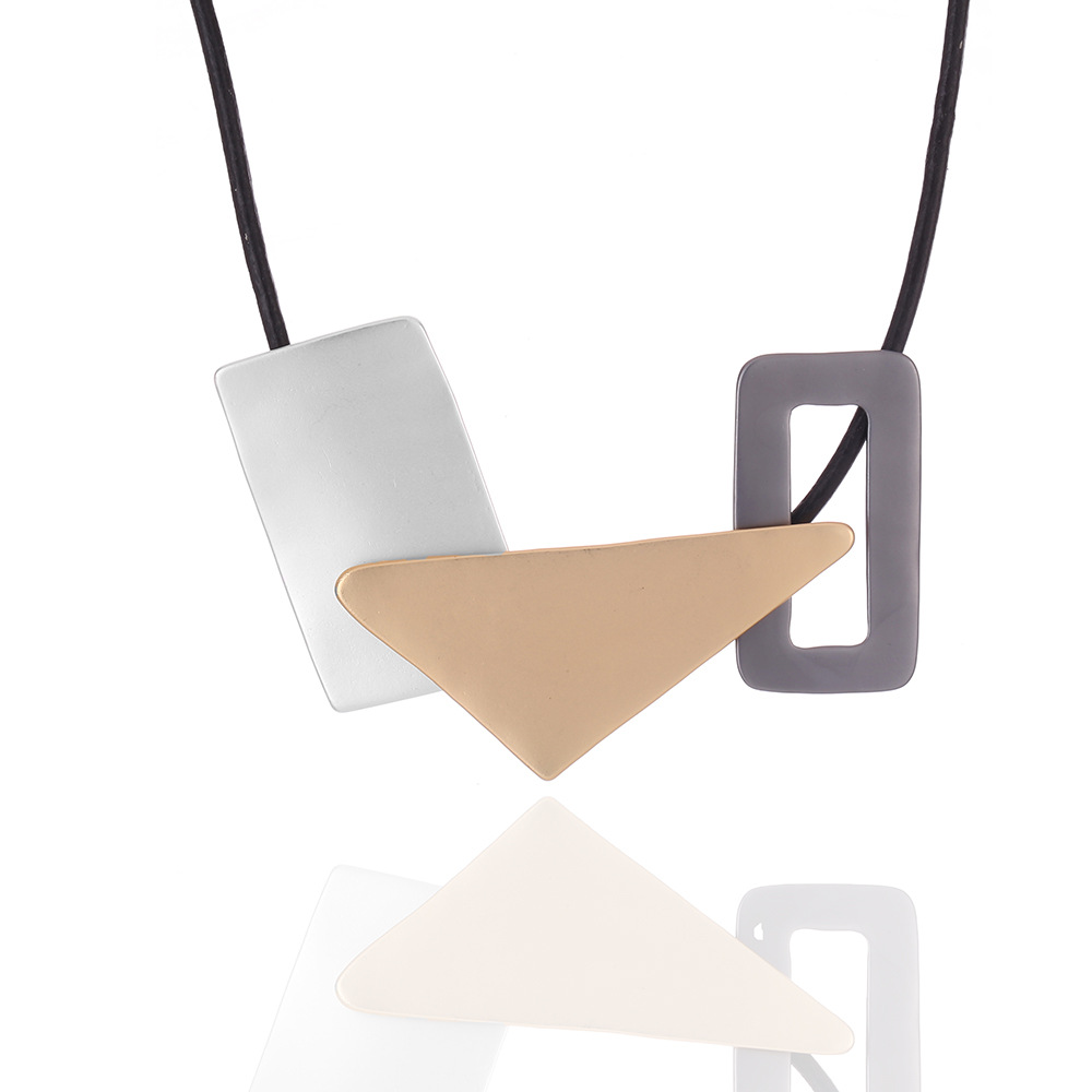 亚马逊爆款欧美流行秋冬时尚几何民族风异形撞色女士合金短项链详情6