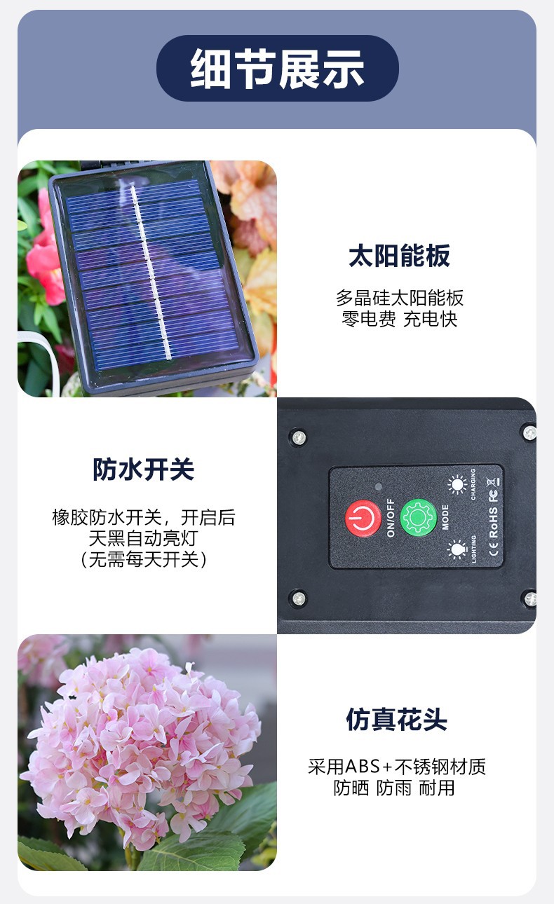 New solar-powered garden lamp, outdoor waterproof garden balcony decoration and landscaping, outdoor ground lawn hydrangea lamp pic 5