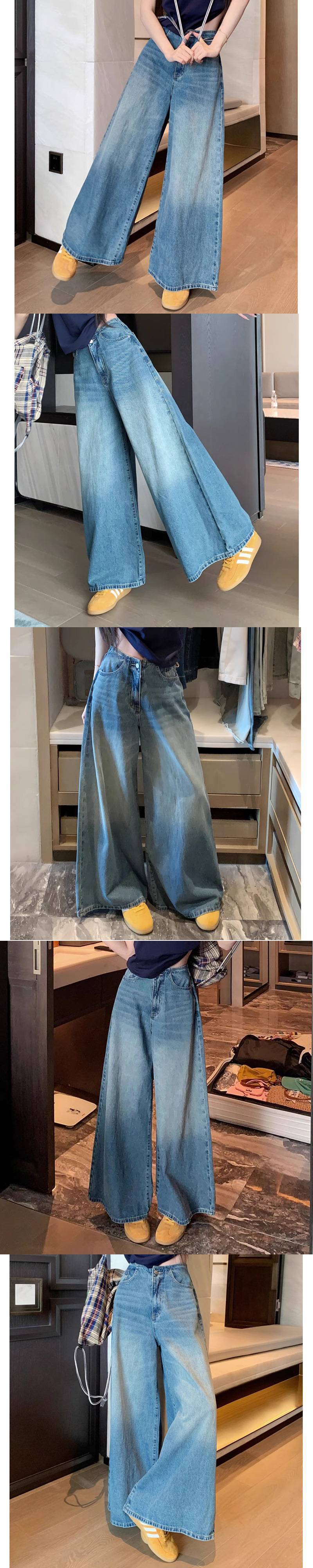 复古做旧高腰阔腿牛仔裤女辣妹小个子宽松显瘦直筒裤垂感拖地长裤详情4