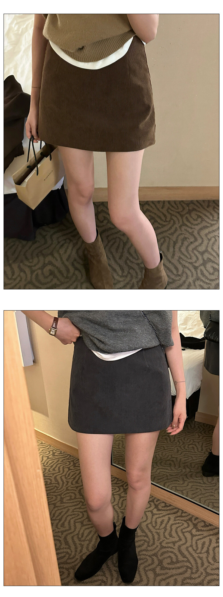 复古美拉德高腰灯芯绒半身裙女秋季2024新款韩版安可拉红a字短裙详情7