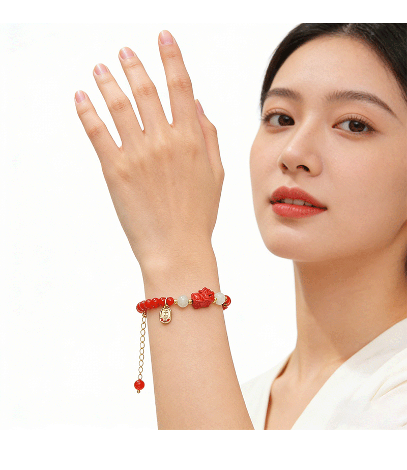 Hyacinth medieval design red agate PI Xiu bracelet, peace and Good fortune beaded bracelet, New Chinese-style New Year festive red jewelry pic 8