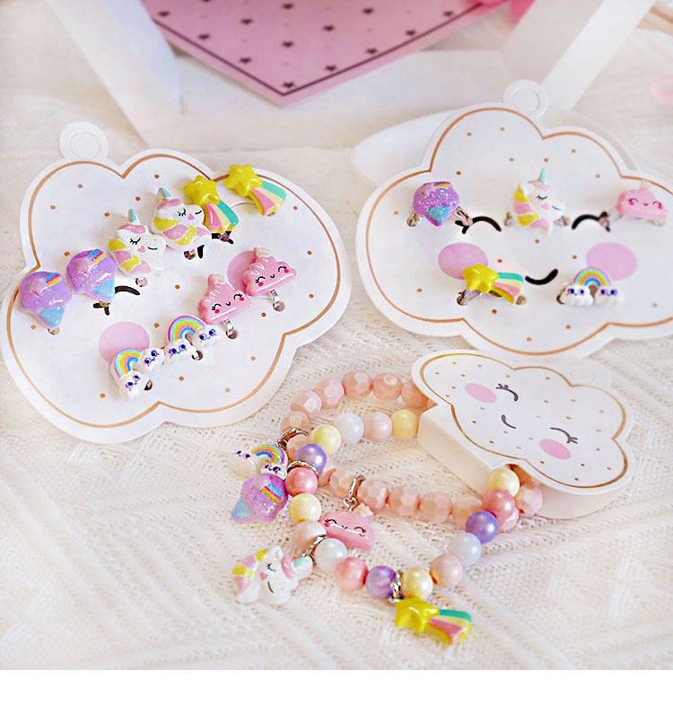 欧美外贸新款儿童首饰卡通火烈鸟冰淇淋星星蝴蝶结手链戒指耳夹详情3