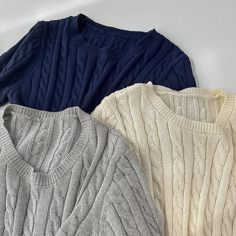 British-style ponytail embroidery braided short-sleeved knitted sweater for women, spring and summer retro style, thyme and base layer sweater pic 7