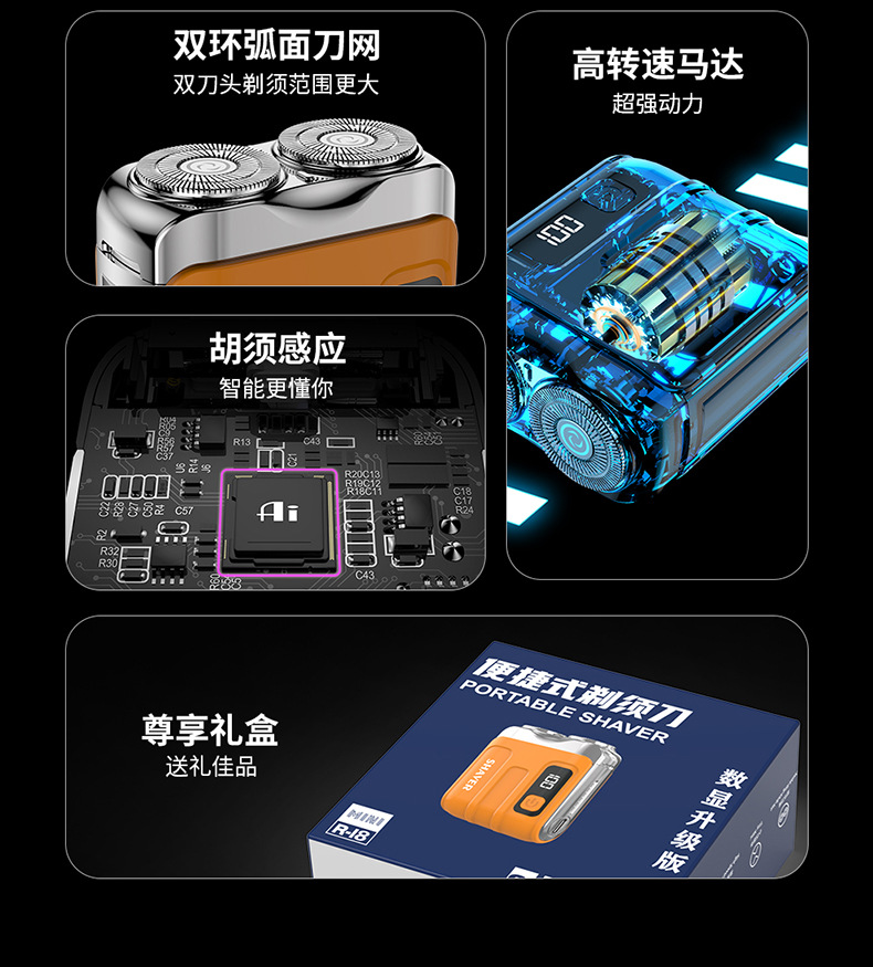 跨境新款MINI剃须刀电动超干净车载数显便携式旅行磁吸男士刮胡刀详情20