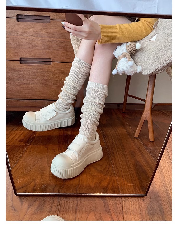 葡萄妈同款水洗马皮圆头魔术贴百搭厚底低帮休闲饼干板鞋女详情36