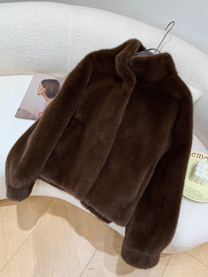 欧貂绒皮毛一体短款立领仿水貂毛外套环保皮草女秋冬新品通勤风详情2