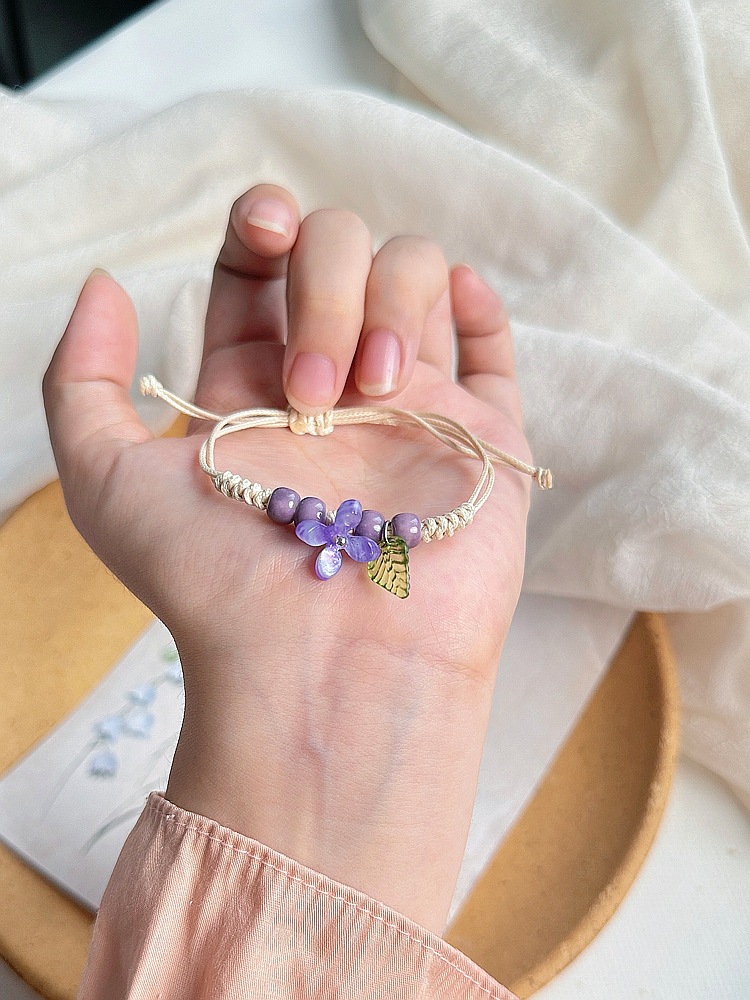 Wholesale of Jingdezhen ceramic bracelets for girls, hand-woven new Chinese-style ancient flower artistic student gift bracelets pic 2