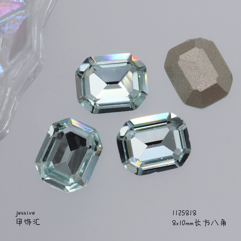 新款饰品K9淡粉蓝多切面尖底钻异形水晶歪心华子同款指甲饰品批发详情24