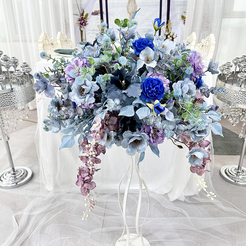 跨境新品仿真花雾霾蓝色系花球婚礼堂舞台路引花婚庆花材装饰假花详情15