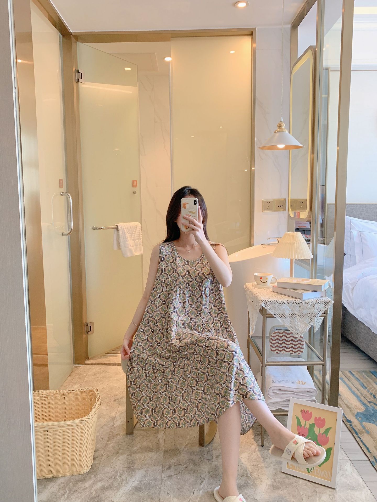 棉绸睡裙女时尚无袖大码印花薄款直播推荐套装可外穿睡衣家居服详情4