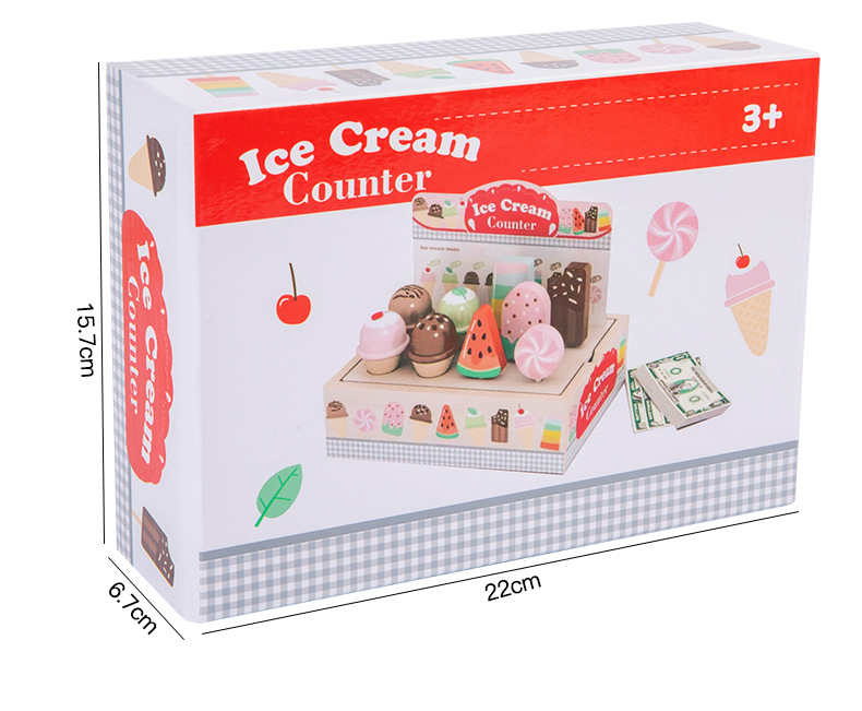 Juguete transfronterizo simulación de madera paso de niños tienda de helados venta de helados contador de conos venta de madera pic 43