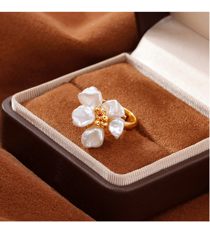 Hyacinth barroco perla de agua dulce pétalos de anillo elegante personalidad temperamento alto sentido anillo 2025 burst estilo abierto anillo pic 6