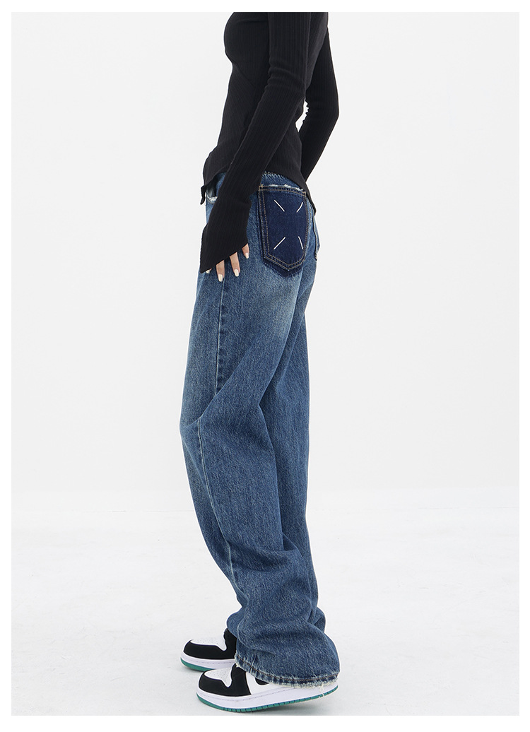 Customized high-waisted straight-leg jeans for women with pockets that make them look petite. Narrow wide-leg floor-length pants for 2024 new style pic 3
