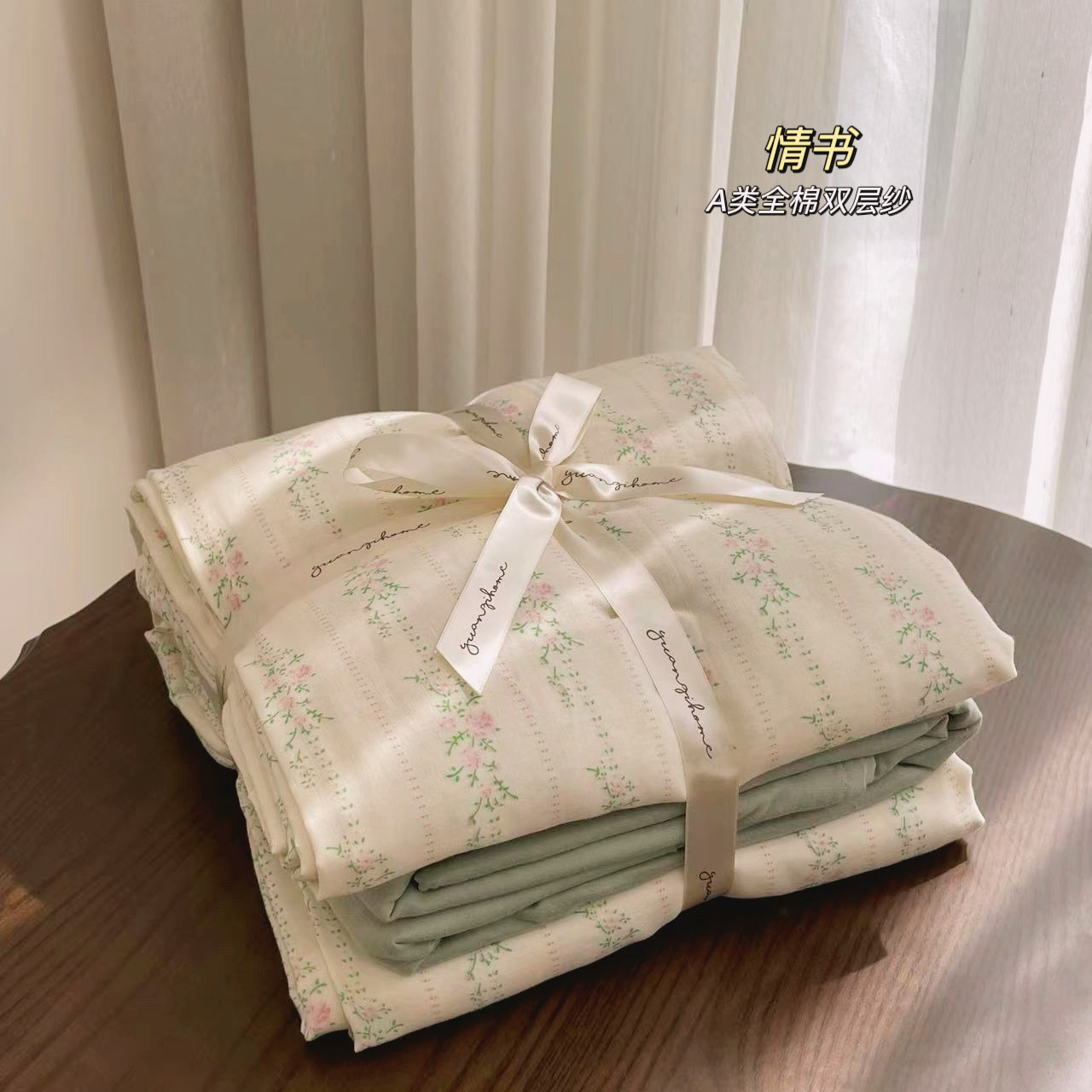 小红书A类全棉有氧双层纱四件套母婴级透气纯棉纱布小清新Kitty猫详情19