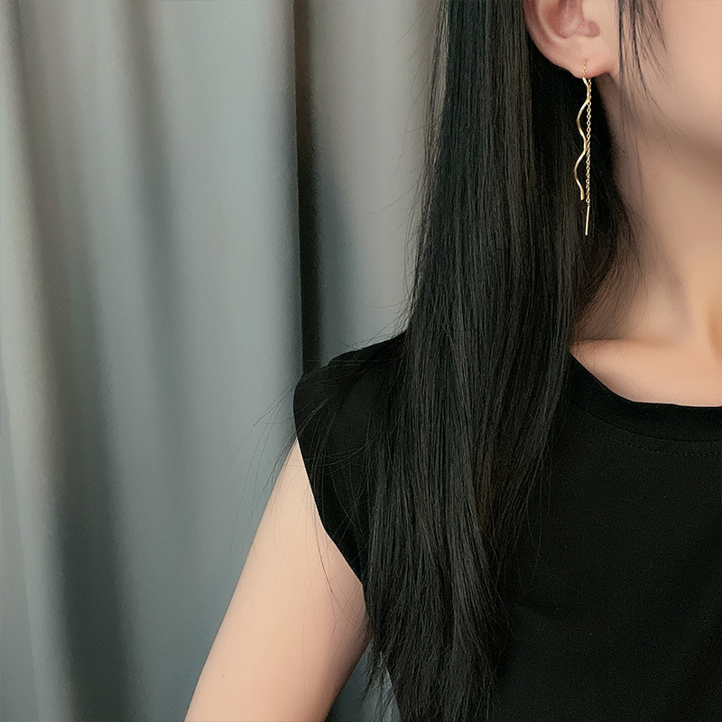 波浪设计简约素链耳线女显脸瘦长款流苏耳饰气质时尚清晰学生耳环详情5