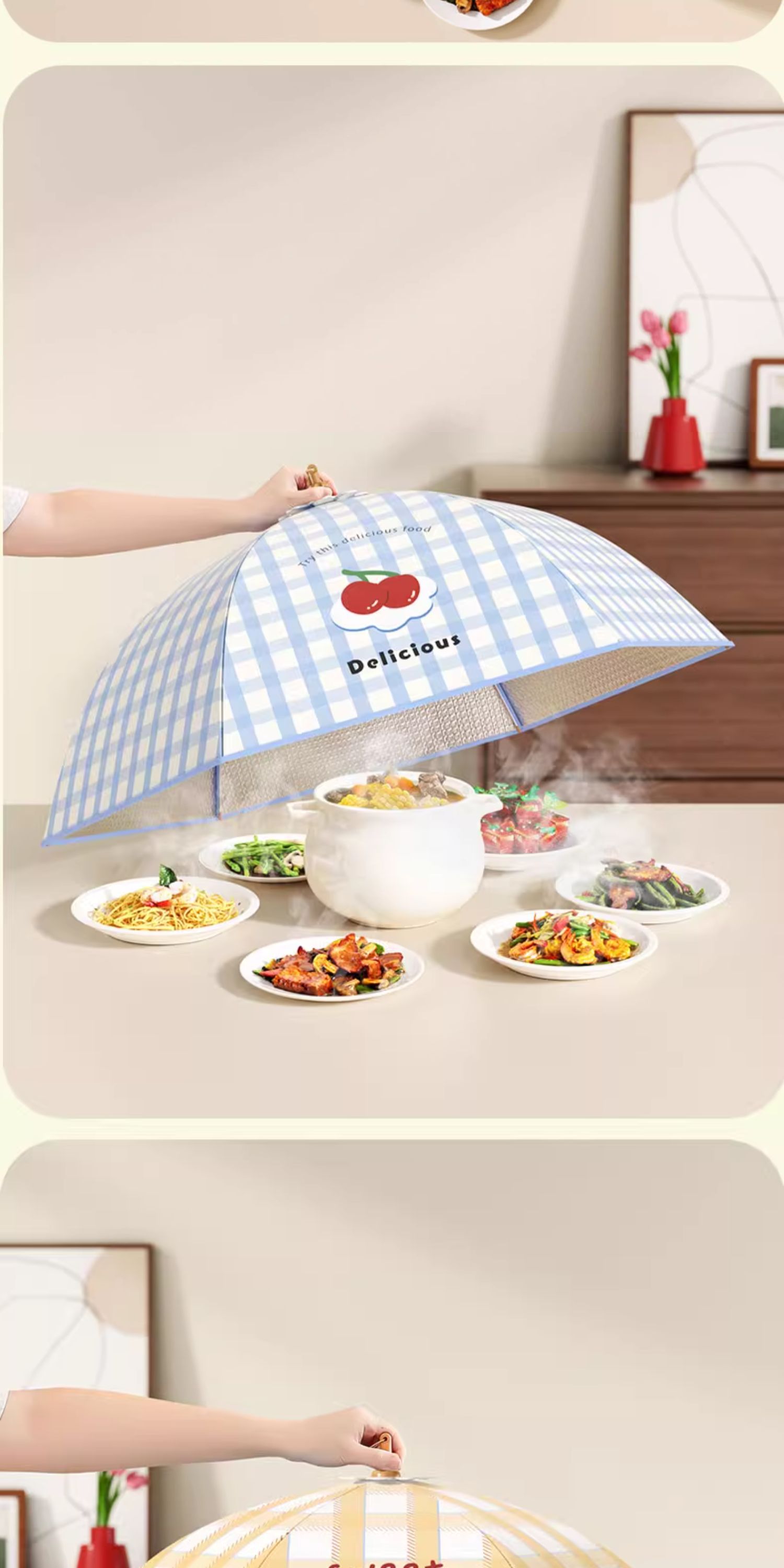 2025冬季保温菜罩家用饭菜神器可折桌遮尘菜盖罩剩菜罩叠餐食物罩详情13