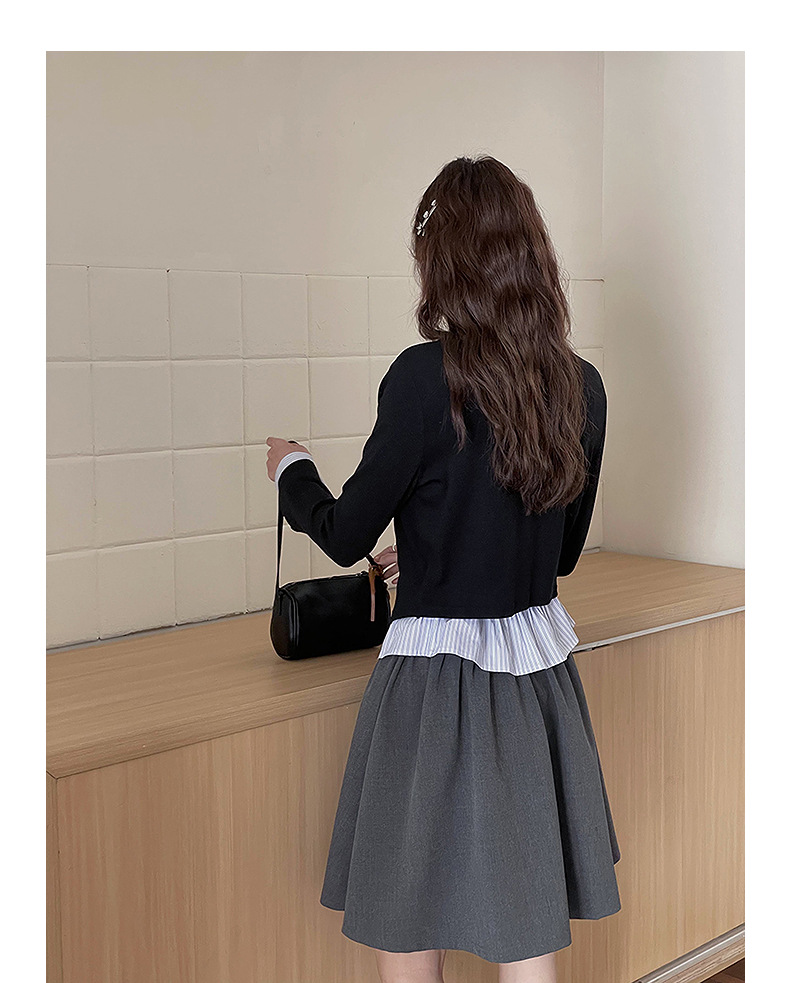 【通勤时髦法则】歌铭设计感撞色假两件针织衫秋季长袖上衣Y2776F详情20