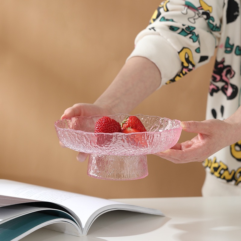 冰露高脚果盘水晶玻璃高颜值锤纹盘子高颜值餐盘水果盘点心盘摆件详情27