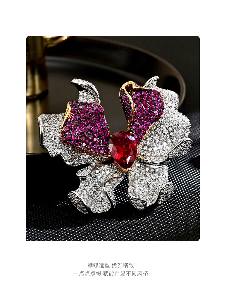 法式复古三色红刚玉浪漫重工蝴蝶胸针高端大气胸针女爆款配饰批发详情15
