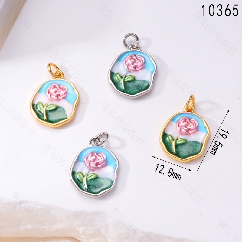 珍珠项链吊坠莫奈花园油画精工滴油玫瑰花油画风diy配件吊坠详情4