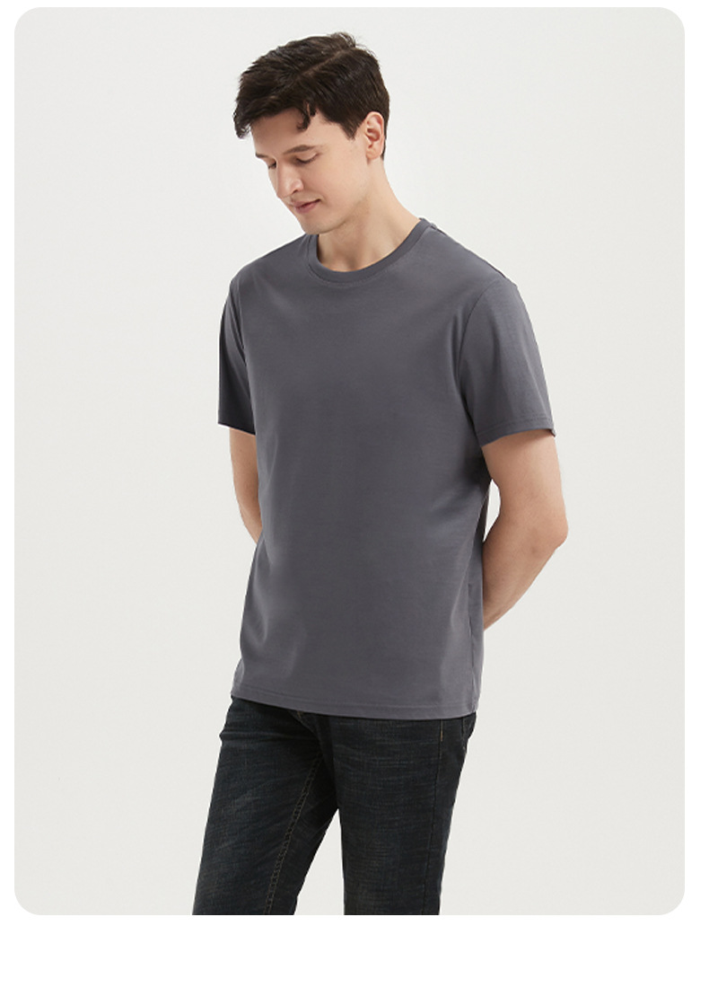 夏季男士丝光棉50支纯棉短袖T恤男休闲宽松百搭男士白色半袖上衣详情35