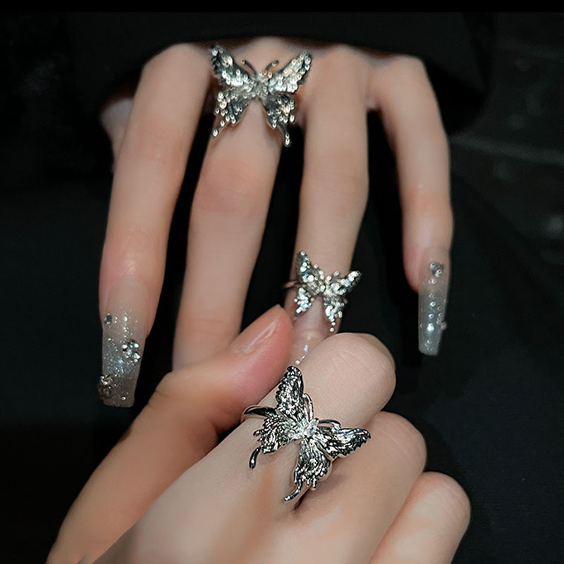 合金液化蝴蝶开口戒指女ins小众设计感褶皱冷淡风暗黑系轻奢指环详情4