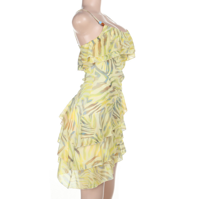 YJ25200 New personalized halter print ruffled dress for cross-border summer vacation and casual wear in Europe and America pic 11