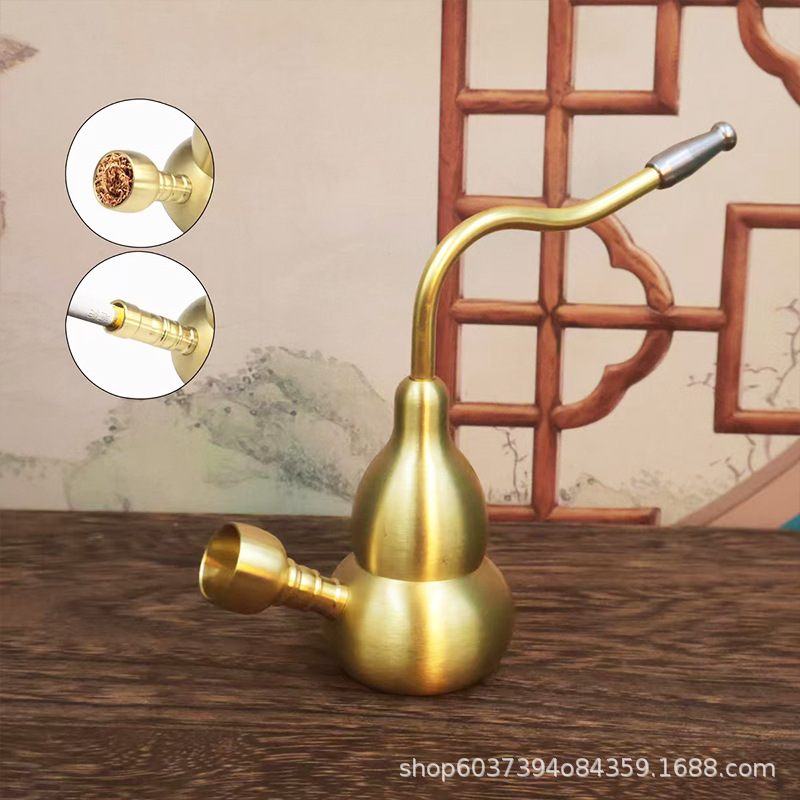 黄铜葫芦水烟壶烟嘴烟袋烟具烟锅四用型带滤芯男士金属水烟斗插烟详情3