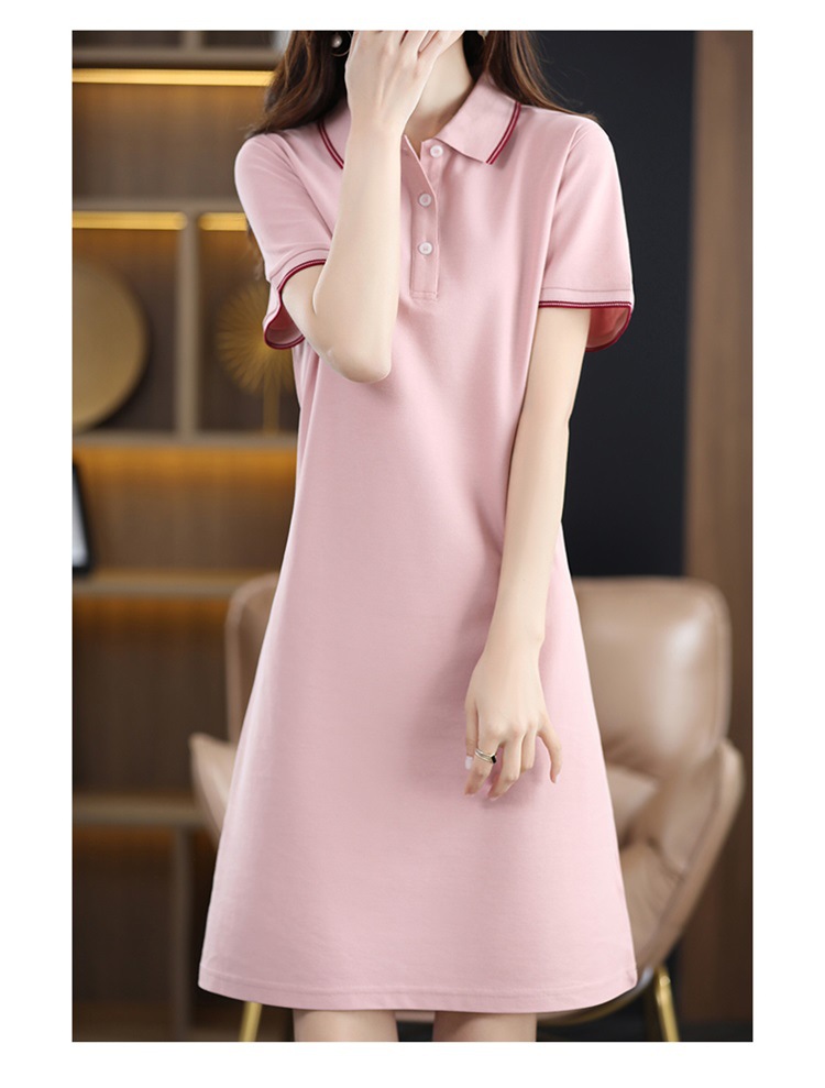 纯色polo翻领棉连衣裙收腰简约休闲中长裙初夏新款女装打底裙短袖详情13