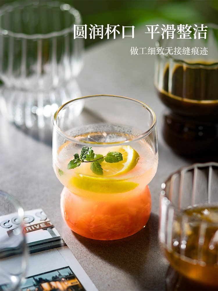 竖条纹冰美式拿铁咖啡杯ins耐高温水杯早餐牛奶杯网红胖胖玻璃杯详情9