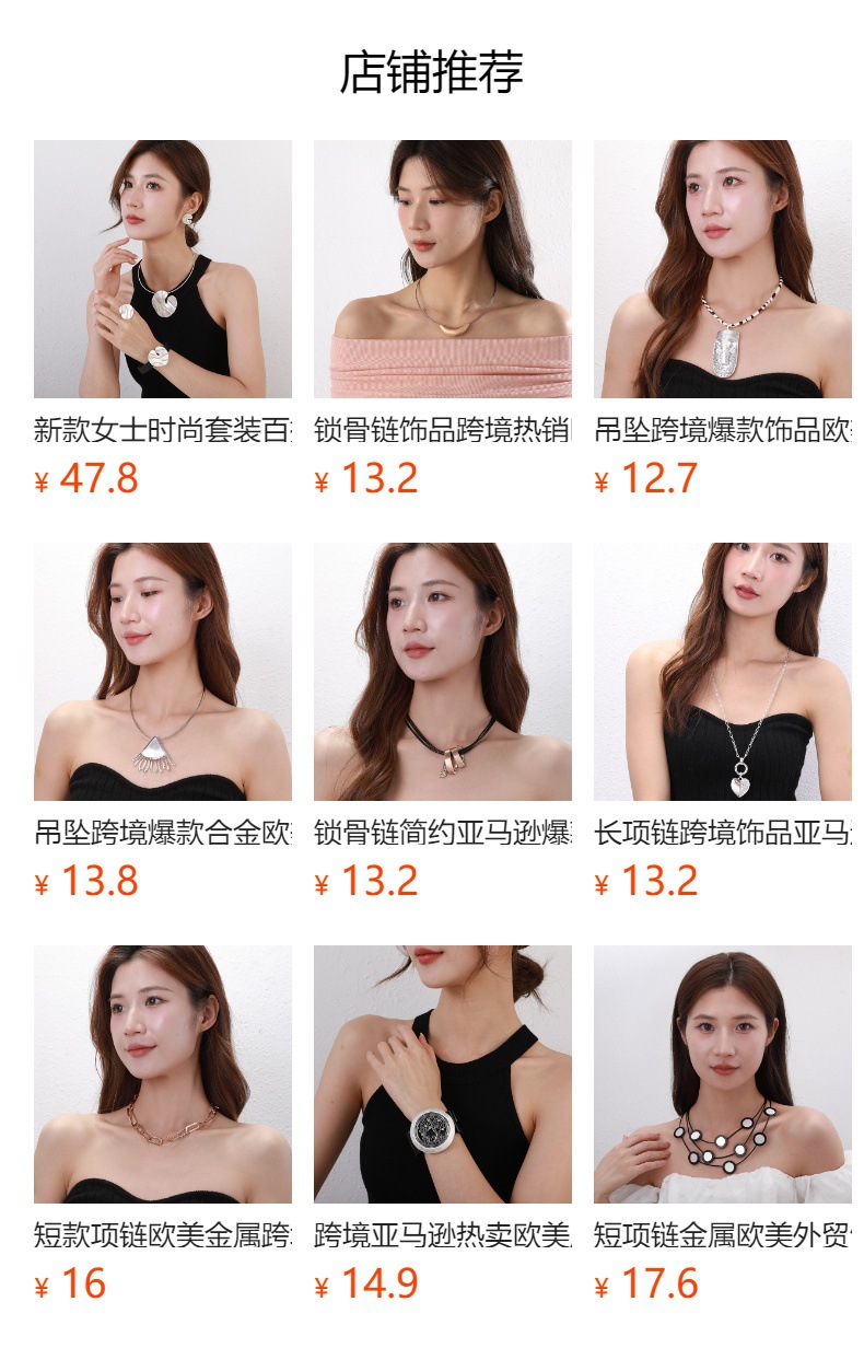 亚马逊爆款欧美时尚高级精致镂空不规则圆几何合金吊坠女士锁骨链详情1