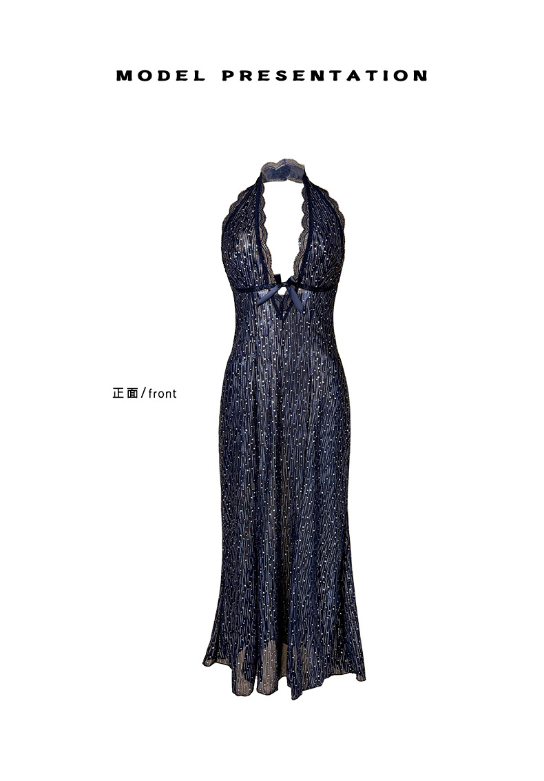 Black silk see-through dress for export, neckline, deep V-neck, backless, slim fishtail, sexy sleeping dress 1155 pic 12