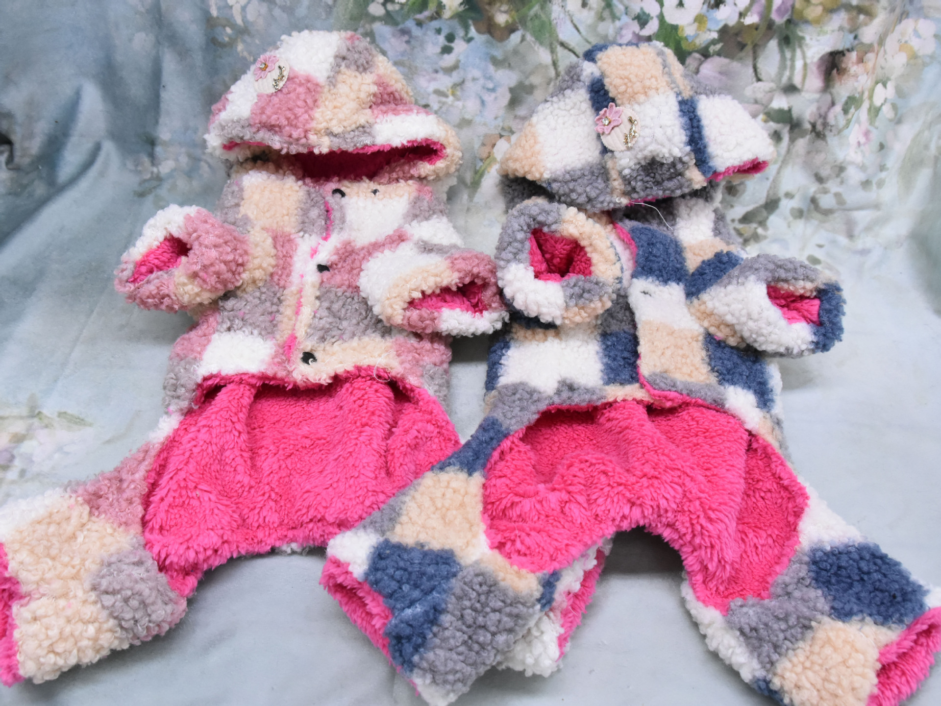 T in-stock thickened teddy fleece clothes, warm dog clothes for autumn and winter, four-legged checked cotton clothes, pet four-legged clothes pic 16