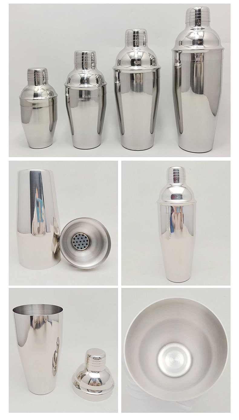 厂家直供跨境专业不锈钢调酒器 三段式手摇设计 250ml 350ml 550ml 750ml多尺寸选择 酒吧必备调酒神器 高品质手摇调酒器 酒吧家用多功能调酒工具详情11
