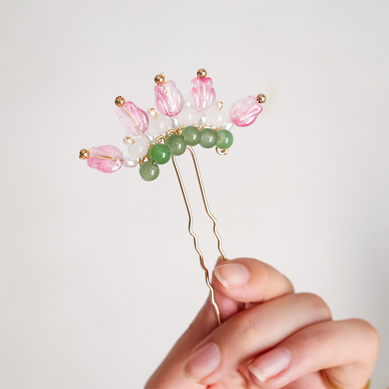 Tulip ancient-style high-end hairpin, summer simple small hairpin, daily updo hair accessory, ancient costume Hanfu hairpin accessory pic 7