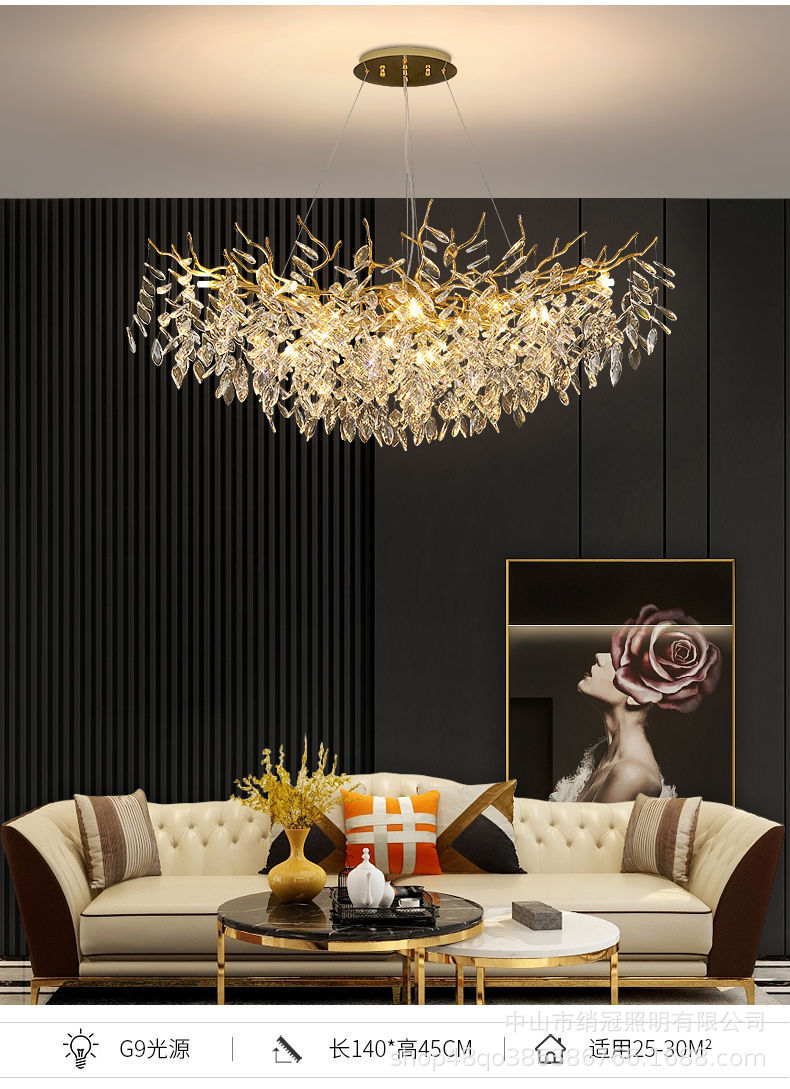 French luxurious and light luxury crystal chandelier, simple living room, grand chandelier, duplex, American branch, luxurious crystal round pic 5