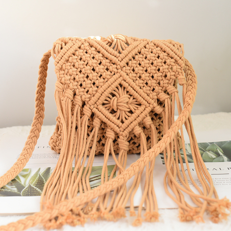 Summer Korean fringed crossbody straw woven bag, Korean retro single-shoulder cotton thread woven bag, sweet and fresh flip cover bag pic 1