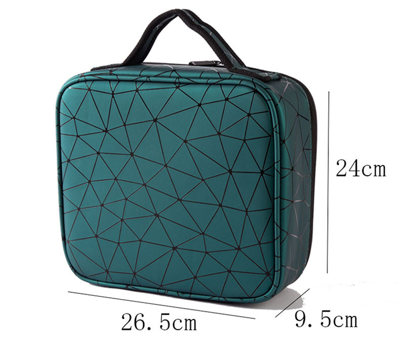 Portable PU leather diamond-shaped partition makeup box, large-capacity waterproof makeup bag, makeup brush and cosmetics storage box pic 4