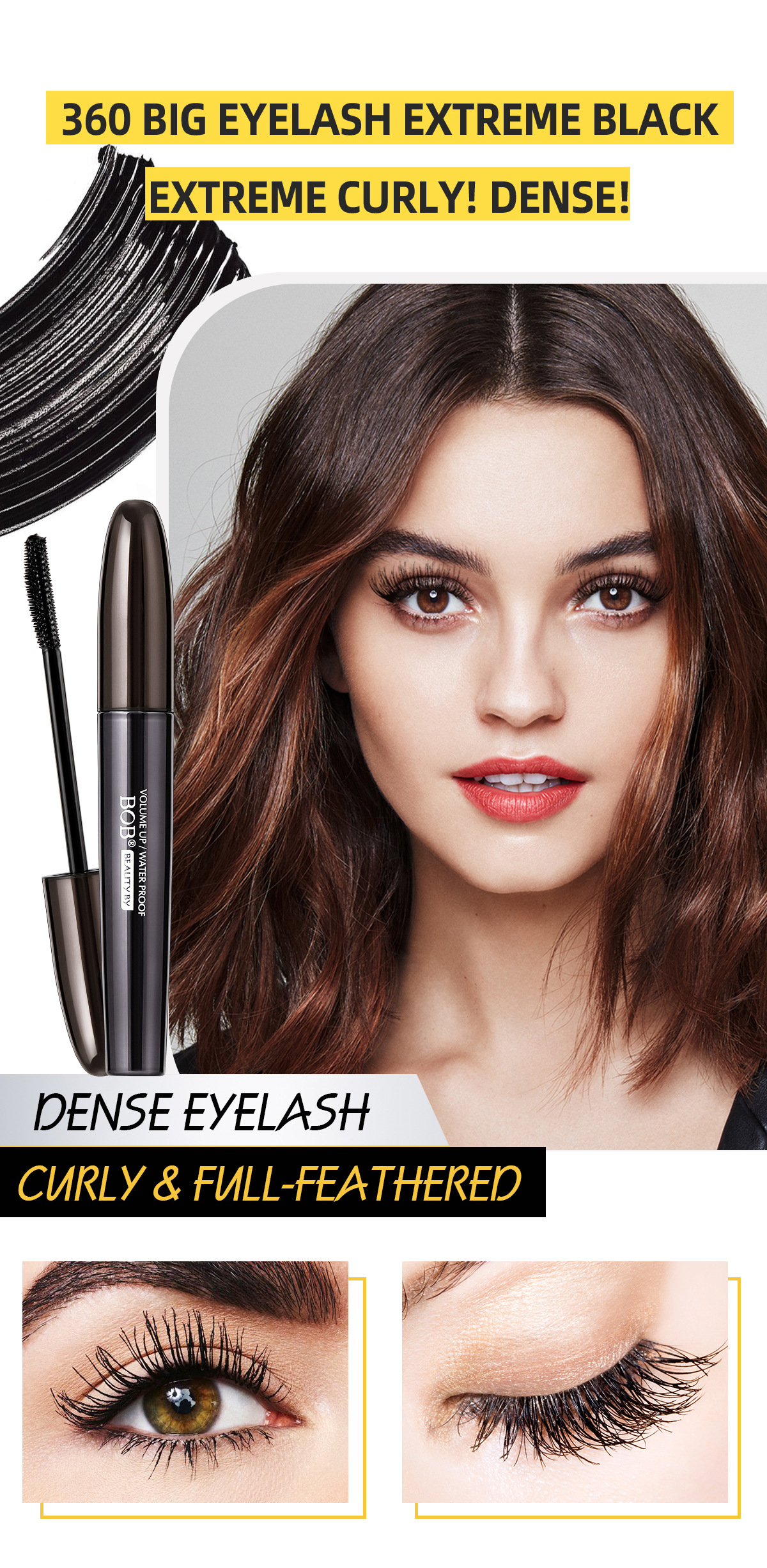 Cross-border BOB Black Magic Mascara makes big black eyes curl up 360 degrees naturally, making them long, slender and thick pic 2
