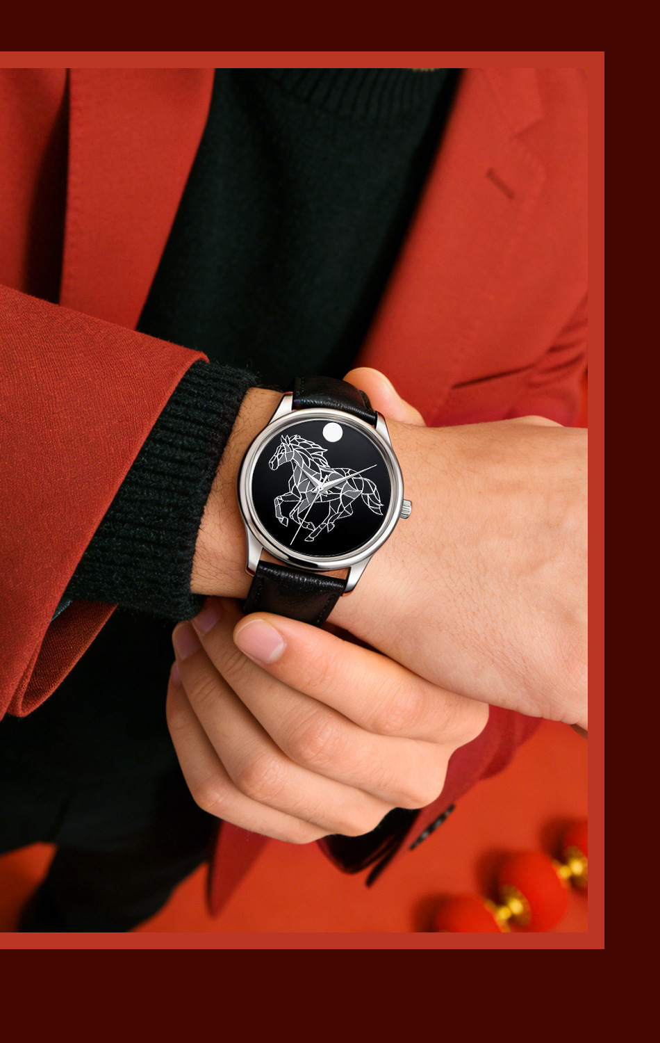 生肖馬年限定款石英手表男士時尚皮帶腕表新年禮物詳情7