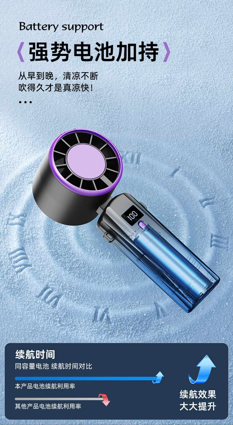 新款高速手持风扇户外桌面便携USB充电电风扇礼品批发数显长续航详情15