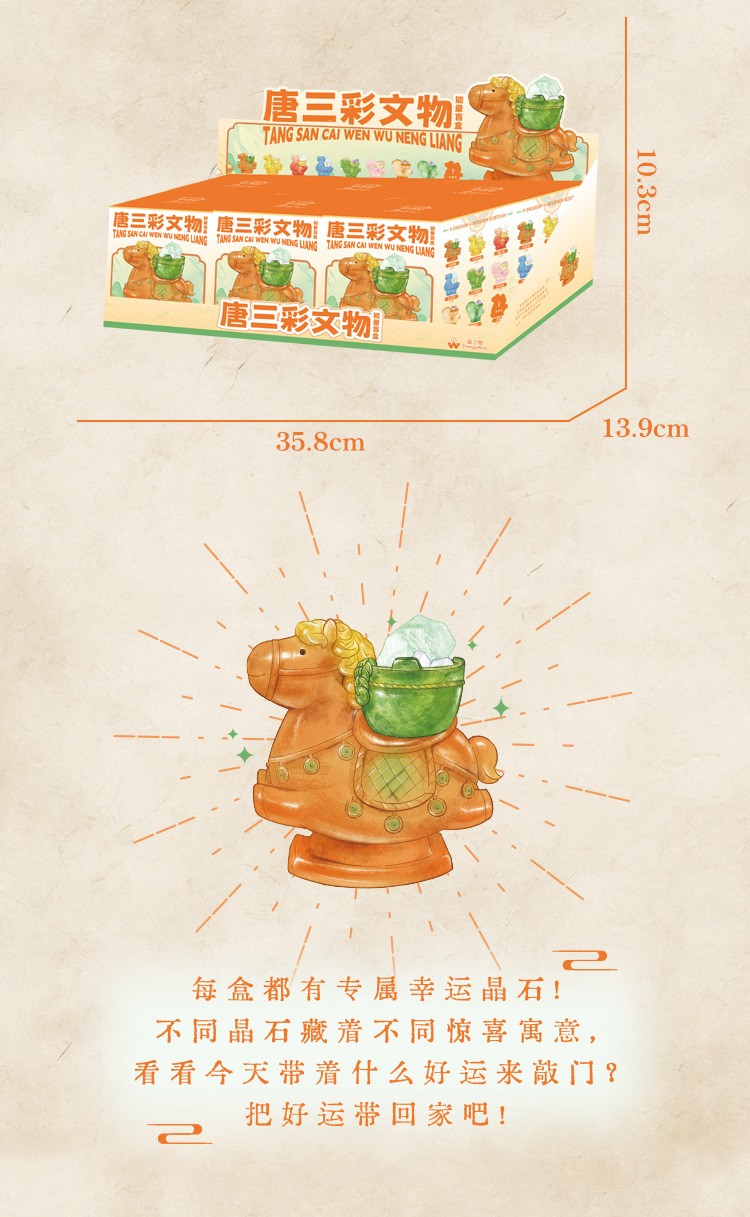 Tang Sancai cultural relics energy blind box, cartoon trendy toys, crystal design, resin handicrafts, ornaments, table ornaments, blind box pic 4