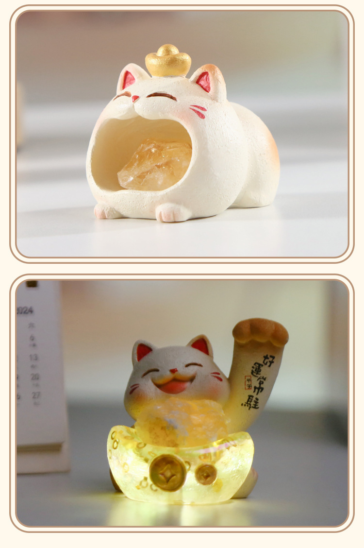 Cartoon wealth-attracting Cat crystal blind box creative design, cute cat desktop decoration, cute and fun crystal blind box with light pic 17