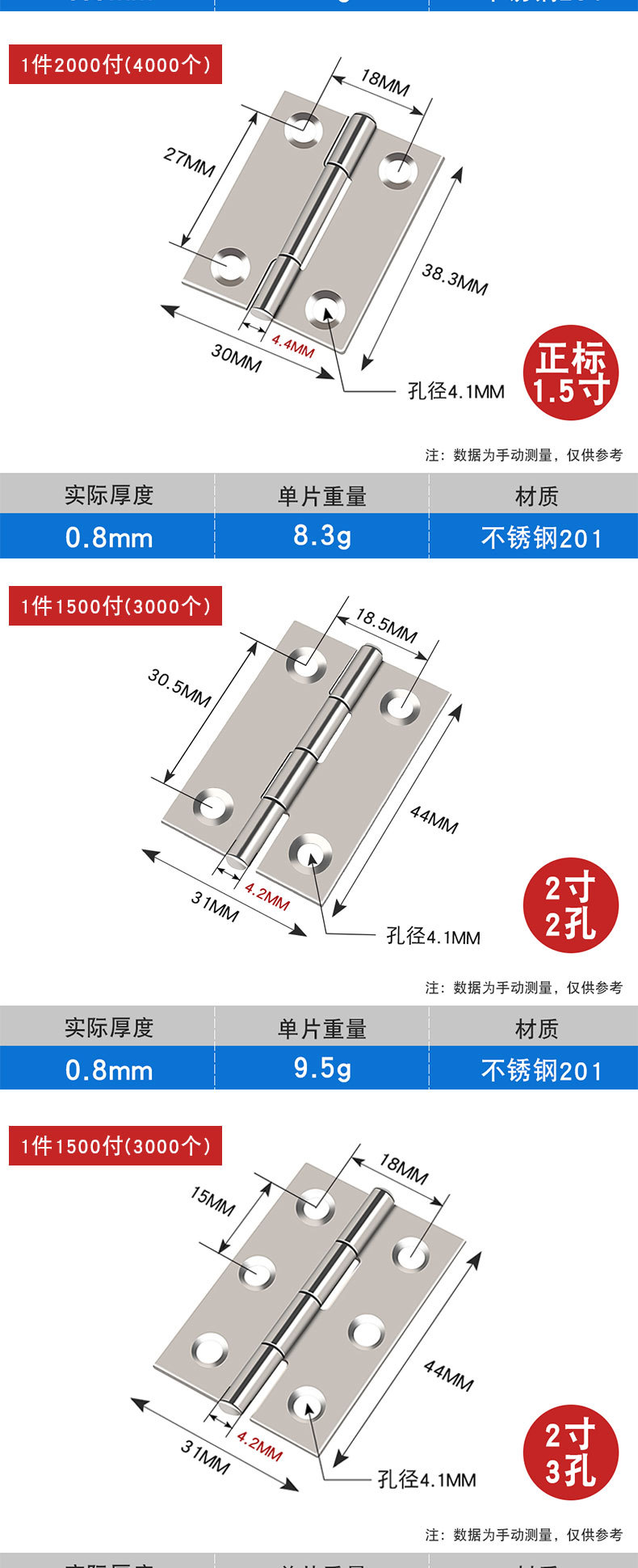 Stainless steel hinges 1-inch, 1.5-inch, 2-inch, 2.5-inch, 3-inch, 4-inch window and door hinges, picture frames, flat opening mini hinges pic 6