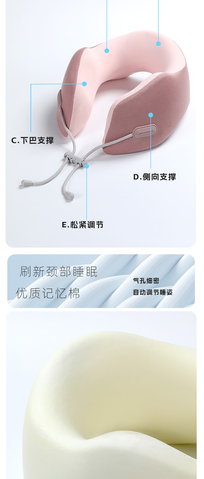 Cool sensation Black technology U-shaped pillow, cervical support and neck protection pillow, travel pillow, portable airplane sleeping wonder, ergonomic pic 4