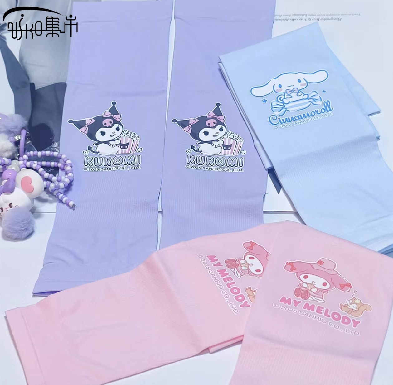 三丽鸥夏款渐变色防晒冰袖可爱户外骑行开车时尚手套袖套冰丝手袖详情7