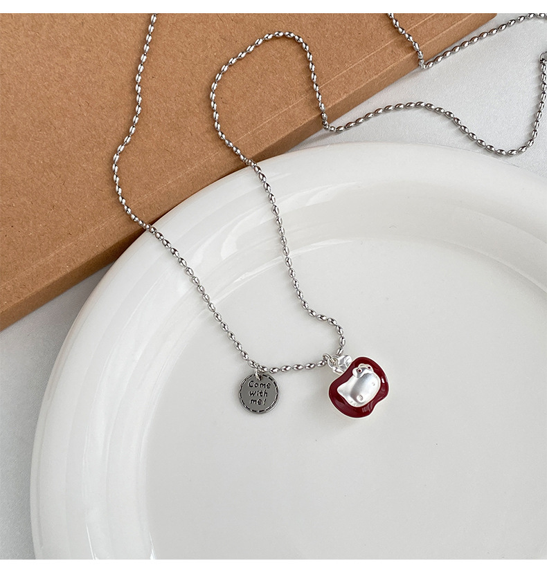 Sweet and cute early autumn niche fun Christmas glazed red apple HelloKitty pendant necklace accessory for women pic 4